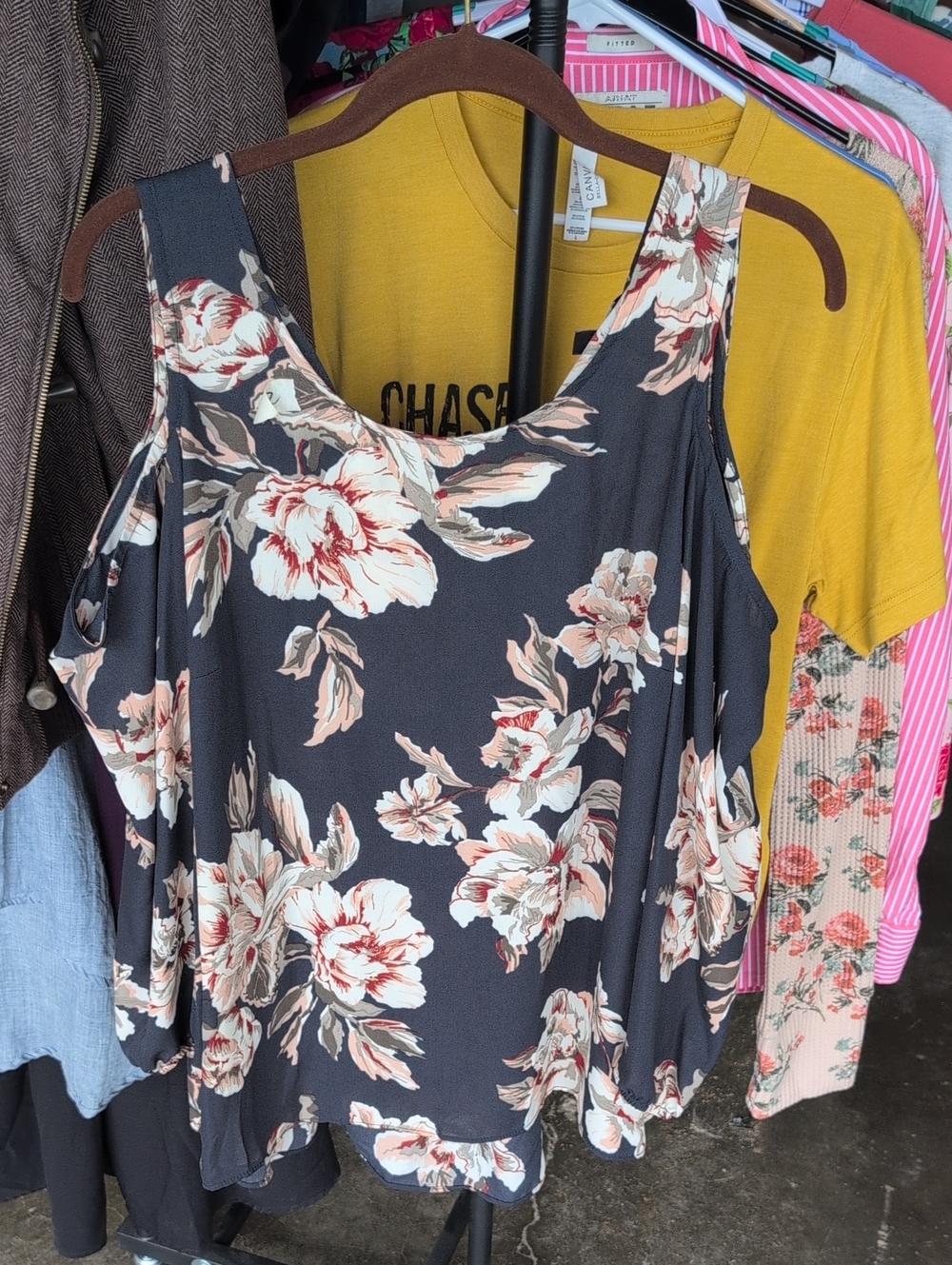 Cold Shoulder Floral Tank Top - Navy Floral